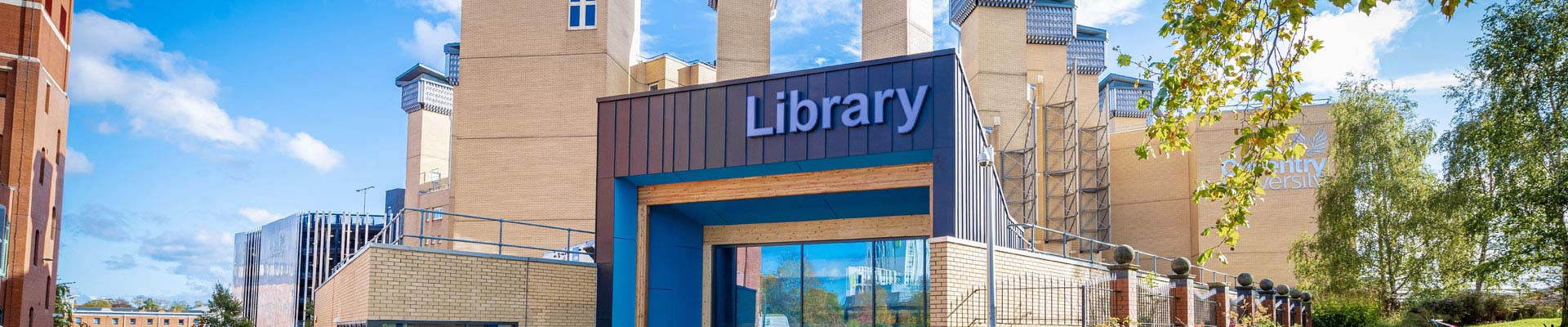 Outside of the Lanchester library on a sunny day